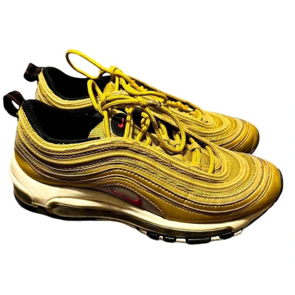 Nike Air Max 97 Metallic Gold Unisex Size 4.5Y Sneakers Running Shoes